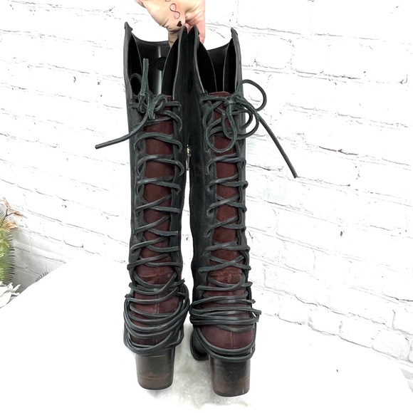 🚫SOLD! 🐎🤠|•FREEBIRD•| Black 'Coal' Lace Up Black Leather & Burgundy Suede🐎 - Picture 7 of 15